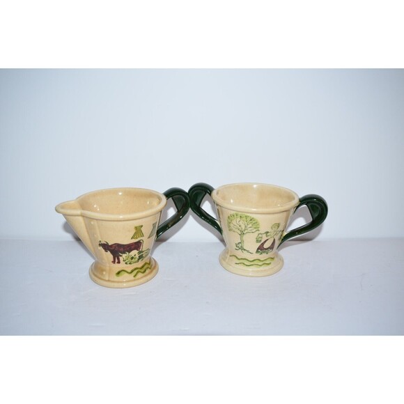 Poppytrail  Metlox Homestead Provincial Green Red Yellow Sugar Creamer Set Vtg - Picture 9 of 9